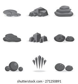set stone, rock and pebble element decor isolated for game art architecture design