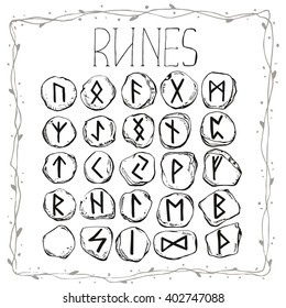 Set of stone runes. Hand drawn vector illustration.