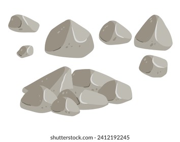 Satz von Steinen. Beiger Kopfstein. Element der Natur und der Berge. Gegenstände für Dekoration und Hintergrund. Flacher Cartoon. Kobelschutt aus dem Boulder. Blockgranitmaterial.