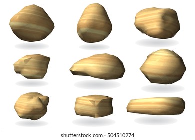 Set stones, boulders isolated on white background. Elements for decor, design, decoration