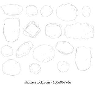 Set with stones of different shapes isolated on white background. Contour of stones. Vector illustration