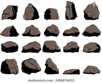 Set of  stones drawing illustration. Boulders and rocks clipart set