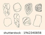 Set of stones with edges, shapes, marble, granite, geodes. Line art style. Black and white grunge crack, curls, waves. Abstract natural design. 