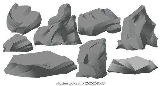 set of stones element for design. simplistic,heavy cobbles, and monochrome concept. nature, building, material, and texture themes