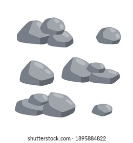 Set of stones. Gray cobblestone. Element of nature and mountains. Items for decoration and background. Flat cartoon