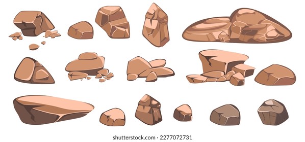 Juego de piedras. Piedra rojiza gris. Elemento de la naturaleza y las montañas. Elementos de decoración y fondo. Dibujo plano