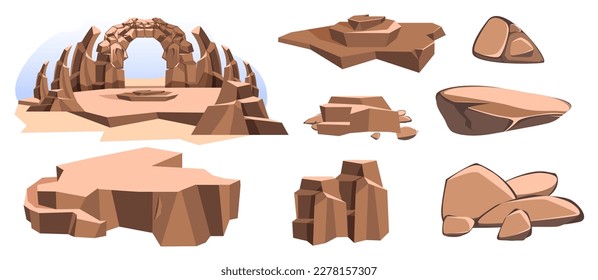 Juego de piedras. Piedra rojiza gris. Elemento de la naturaleza y las montañas. Elementos de decoración y fondo. Dibujo plano