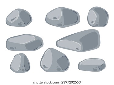 Juego de piedras. Piedra rojiza gris. Elemento de la naturaleza y las montañas. Elementos de decoración y fondo. Dibujo plano. Desechos de rocas rotas. Bloquear material de granito.