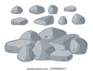 Juego de piedras. Piedra rojiza gris. Elemento de la naturaleza y las montañas. Elementos de decoración y fondo. Dibujo plano.