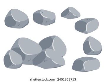 Juego de piedras. Piedra rojiza gris. Elemento de la naturaleza y las montañas. Elementos de decoración y fondo. Dibujo plano. Desechos de rocas rotas. Bloquear material de granito.