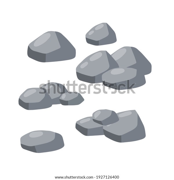 Set of\
stones. Gray cobblestone. Element of nature and mountains. Items\
for decoration and background. Flat\
cartoon