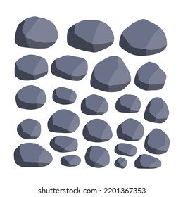 Set of stones. Pile of cobblestones. Gray geological minerals. Heavy construction material. Large blocks