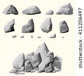 Set of stones, rock elements different shapes and shades of gray, cartoon style boulders set, flat design, on white background, you can simply regroup rocks, vector  