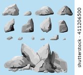 Set of stones, rock elements different shapes and shades of gray, cartoon style boulders set, flat design, you can simply regroup rocks, vector  
