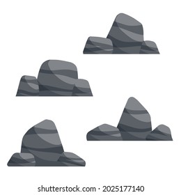 Set of stones. Scenery of nature, forests and mountains. Pile of rubble. Flat cartoon illustration. Decorative element