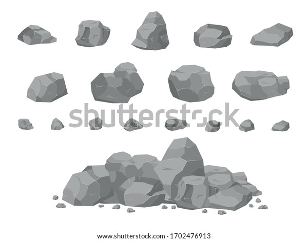 Set of stones in the style of 3D isomerism. Stones\
of different shapes for web design. Rock stone set cartoon. Stones\
and rocks