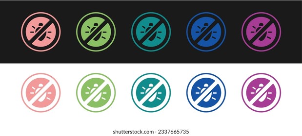 Set Stop colorado beetle icon isolated on black and white background.  Vector