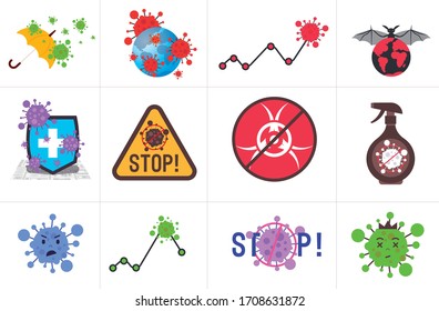 set stop coronavirus concept noel 2019-nCoV virus protection icons collection covid-19 prevention horizontal vector illustration