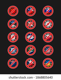 Set Stop of coronavirus in countries of world. Fighting coronavirus in peace. flag and COVID-2019. universe epidemic. Pandemic. Country in quarantine lockdown Part 1