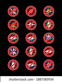 Set Stop of coronavirus in countries of world. Part 2. Fighting coronavirus in peace. flag and COVID-2019. universe epidemic. Pandemic. Country in quarantine lockdown