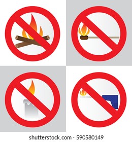 set of stop fire equipment signs, flat vector illustration