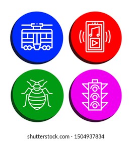 Set of stop icons such as Tram, Music player, Bed bug, Traffic light , stop