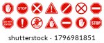Set stop red sign icon with white hand, do not enter. Warning stop sign - stock vector
