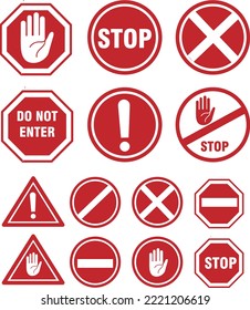 Set stop red sign icon with white hand, do not enter. Warning stop sign vector on white background..eps