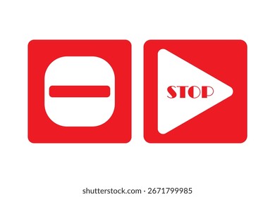 Defina o ícone de sinal vermelho de parada com a mão branca, não insira. Sinal de interrupção de aviso - vetor de estoque