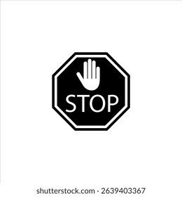 Set of stop road icons. Stop sign with text. The stop sign is black. Vector Illustration.