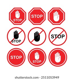 set of stop road sign vector design red 