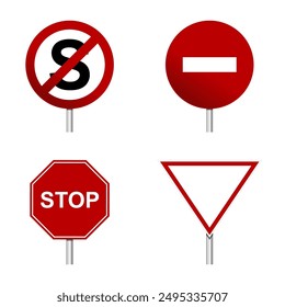 Set of Stop Sign Caution signal for transport forbidden and restriction road signs