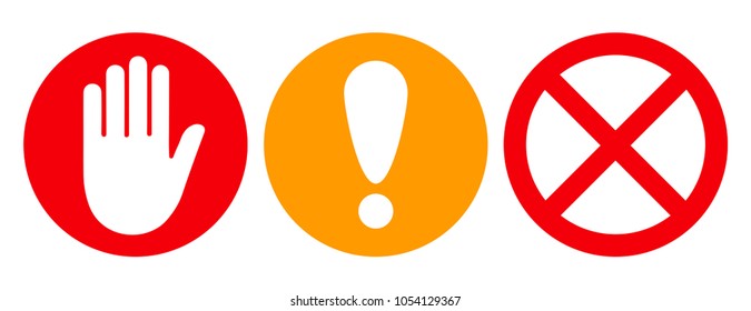 Set stop sign icon with hand, exclamation marc and cross in circle - stock vector