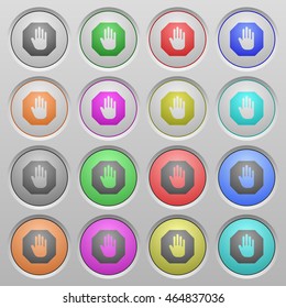 Set of stop sign plastic sunk spherical buttons.