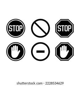 set of stop sign silhouette illustration, a simple vector design
