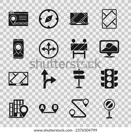 Set Stop sign, Traffic light, Location, City map navigation, Road traffic, Infographic of city and barrier icon. Vector