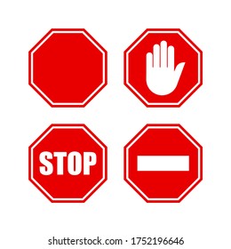 Set stop sign traffic. Red warning sign isolated on white background.