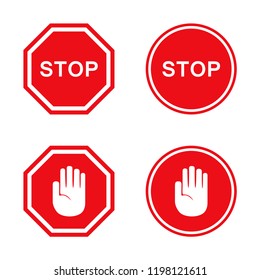 Set of stop signs in red. Vector illustration.