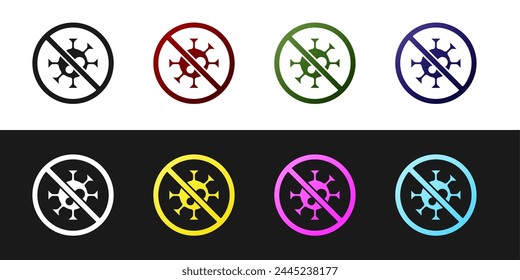 Set Stop virus icon isolated on black and white background. Corona virus 2019-nCoV. Bacteria and germs, cell cancer, microbe, fungi.  Vector