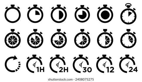 Set of Stop watch icons, Time calculation watch