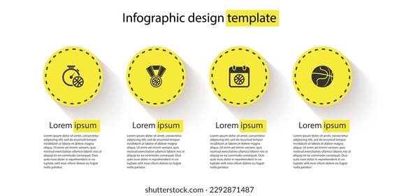 Set Stopwatch with basketball ball, Basketball medal, on sport calendar and . Business infographic template. Vector