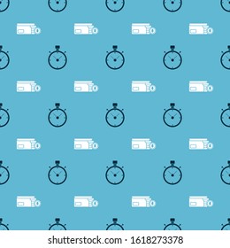 Set Stopwatch and Bright stadium lights on seamless pattern. Vector