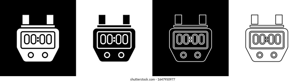 Ajuste el icono de Stopwatch en el fondo blanco y negro. Signo del temporizador de tiempo. Signo del ronómetro.  Ilustración vectorial
