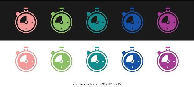 Set Stopwatch icon isolated on black and white background. Time timer sign. Chronometer sign.  Vector
