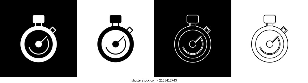 Set Stopwatch icon isolated on black and white background. Time timer sign. Chronometer sign.  Vector