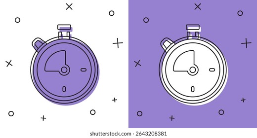 Set Stopwatch icon isolated on white and purple background. Time timer sign. Chronometer sign.  Vector