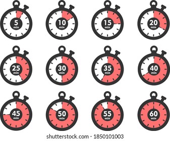 conjunto de iconos de cronómetro de cinco a sesenta minutos