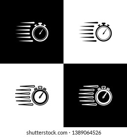 Set Stopwatch icons isolated on black and white background. Time timer sign. Chronometer sign. Vector Illustration