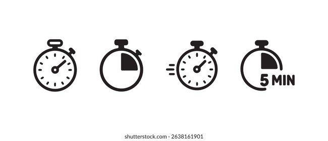 Set of stopwatch icons representing different time lapses and functions.
