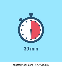 Set of stopwatch icons showing time - 30 minutes or seconds. Red and black color. Set of minimalist timers. Cooking time concept. Vector illustration